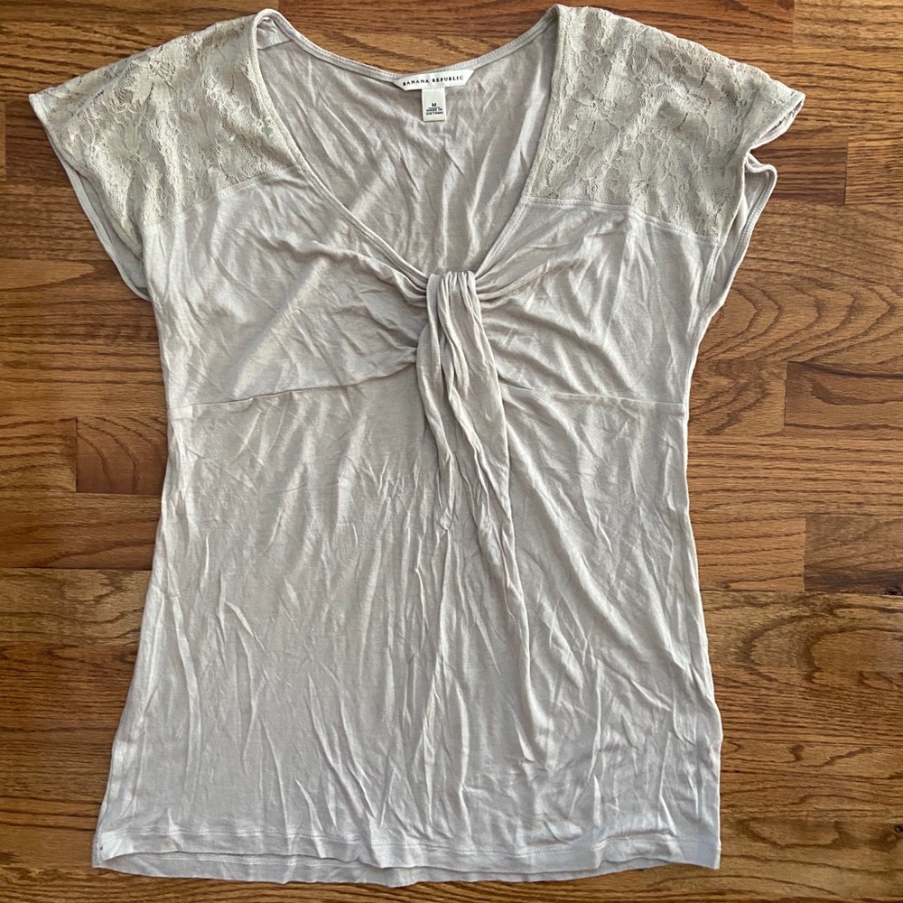 Banana Republic Gray Short Sleeve Shirt with Lace